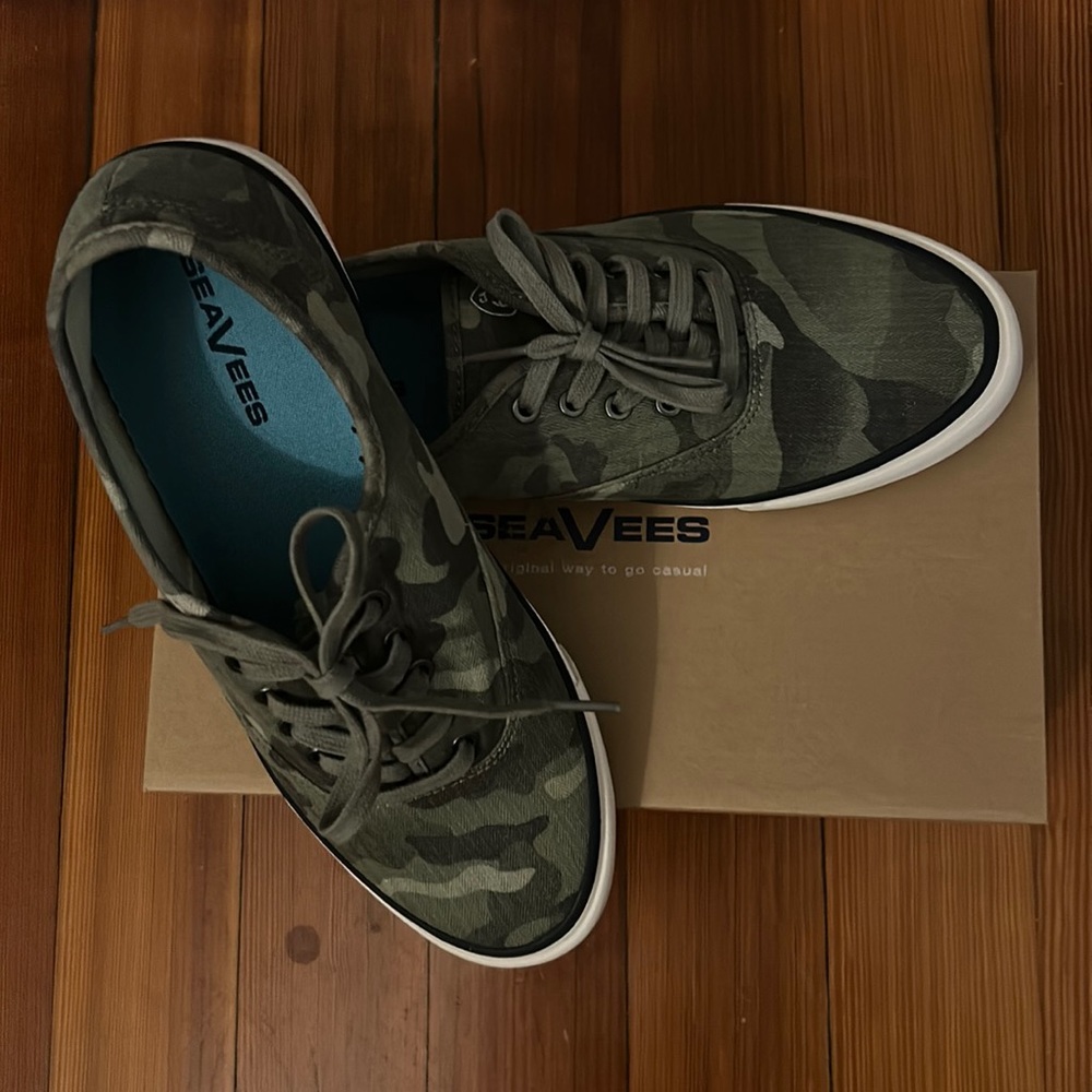 SeaVees Legend Saltwash Sneakers in Sage Camo Herringbone Twill